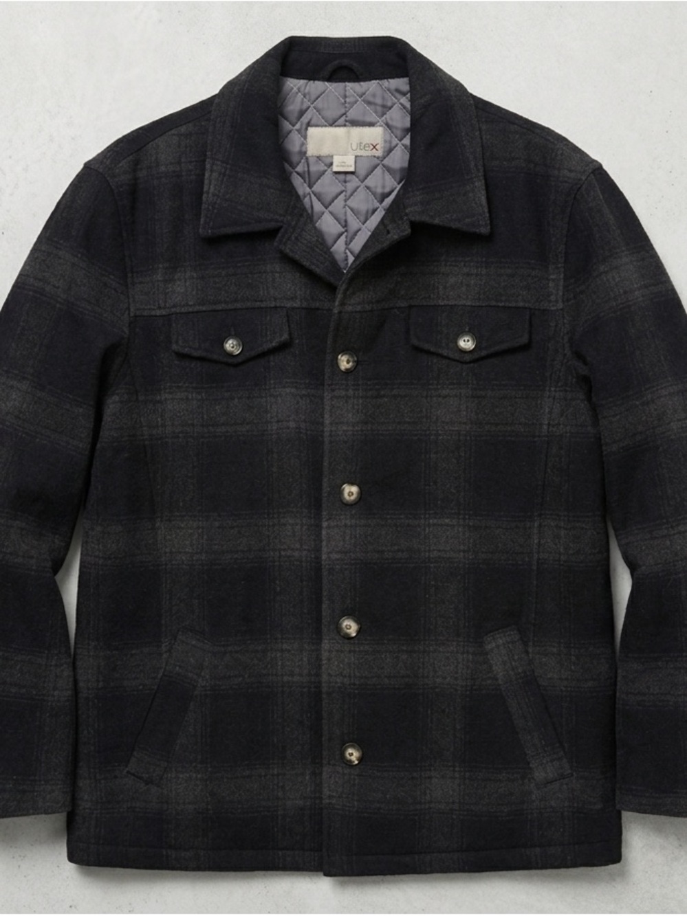 ⁠Utex Plaid Wool Blend Quilted Lined Shirt Jacket Shacket Men’s Large